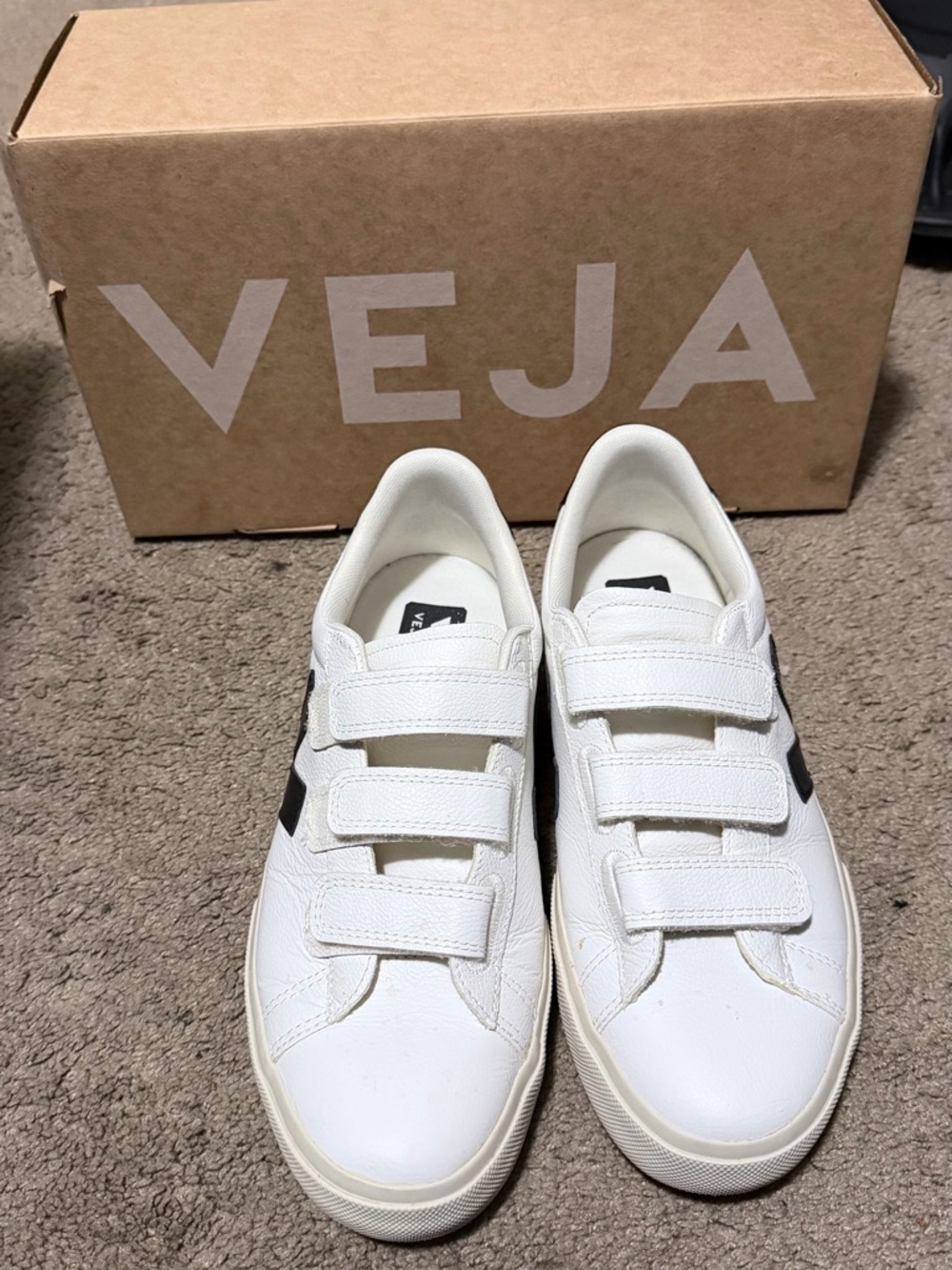 Veja White Leather Sneakers with Black V Logo
